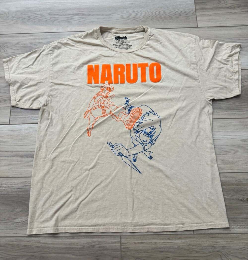 Naruto Naruto vs Sasuke Anime Graphic Tee Viz Media Cream Tan Size XL